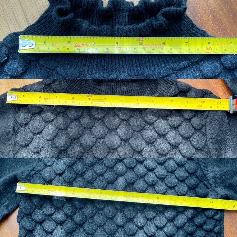 Haight Ashbury XS Cropped 3D Scallop Sweater Black - Picture 8 of 8